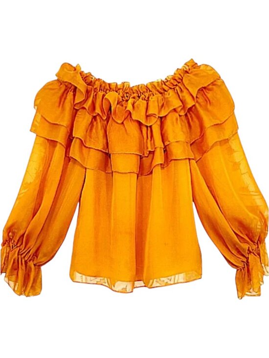 Alice + Olivia Ersa Silk Ruffle Tiered Off Shoulder Blouse XS Designer - Picture 8 of 11